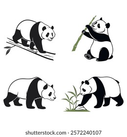 Panda. Bear cute funny animal character in forest cartoon collection