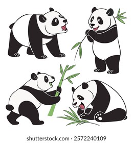 Panda. Bear cute funny animal character in forest cartoon collection