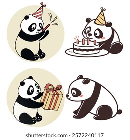 Panda. Bear cute funny animal character in forest cartoon collection