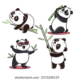 Panda. Bear cute funny animal character in forest cartoon collection