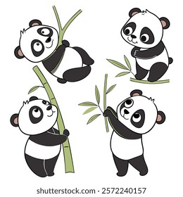 Panda. Bear cute funny animal character in forest cartoon collection