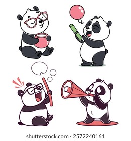 Panda. Bear cute funny animal character in forest cartoon collection