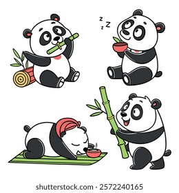 Panda. Bear cute funny animal character in forest cartoon collection