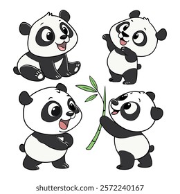 Panda. Bear cute funny animal character in forest cartoon collection