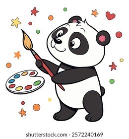 Panda. Bear cute funny animal character in forest cartoon collection