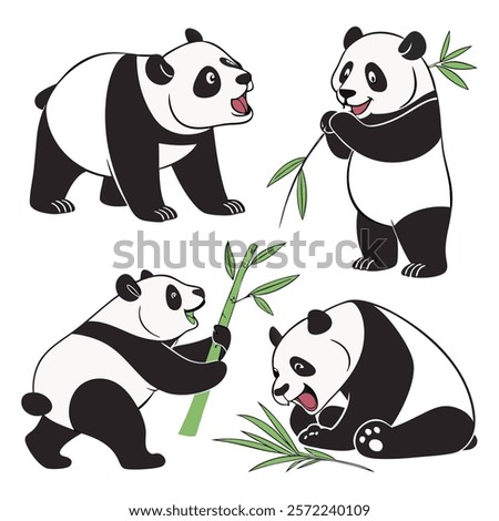 Panda. Bear cute funny animal character in forest cartoon collection