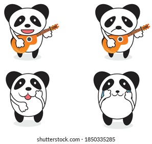 panda bear with different styles, panda guitar illustration