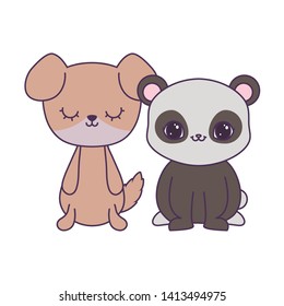 panda bear with dog animals isolated icon
