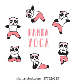 Oso Panda haciendo yoga. Ilustración de dibujos animados