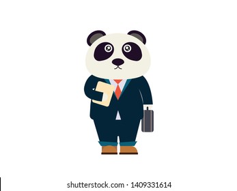 panda bear dressed up in business suit and business bag