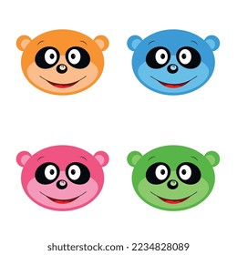 Panda Bear Face, 4 Colors Bear Face Vector