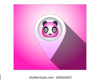 Panda bear face inside a map pointer, casts a long shadow