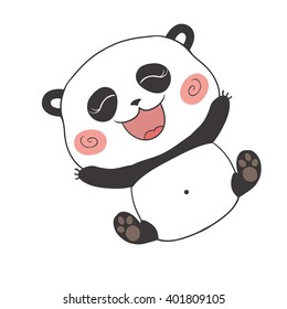 Panda Bear. A fat laughing panda bear stands on white background. Vector illustration. 