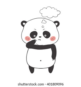 Panda Bear. A fat panda bear ponders, on white background. Vector illustration. 