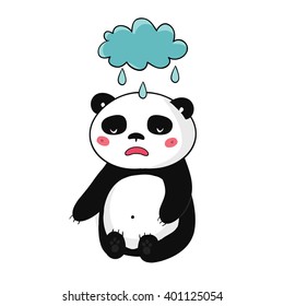 Panda Bear. A fat panda bear sitting sad. Vector illustration on a white background.