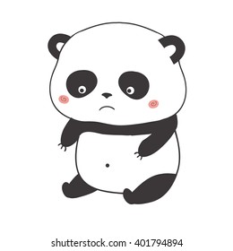 Panda Bear. A fat panda bear sitting sad. Vector illustration on a white background.