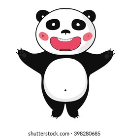 Panda Bear. A fat smiles panda bear stands on white background. Vector illustration.