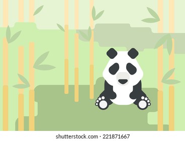 Panda bear flat design cartoon vector wild animal in the native forest. Flat zoo children collection.