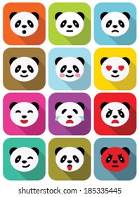 Panda bear flat emotions icons set.