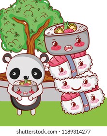 Panda bear and food kawaii