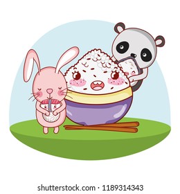 Panda bear and food kawaii