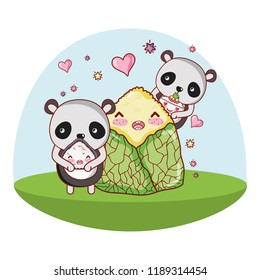 Panda bear and food kawaii
