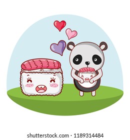 Panda bear and food kawaii
