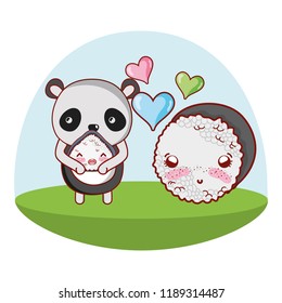 Panda bear and food kawaii