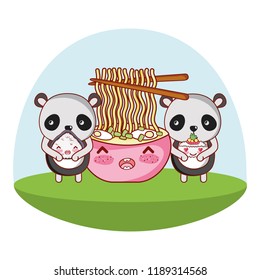 Panda bear and food kawaii