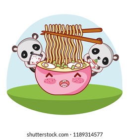 Panda bear and food kawaii