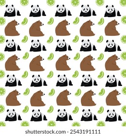 panda, bear with fruit as a pattern background