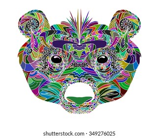 panda bear grizzly closeup muzzle high detailed hand drawn cartoon art vector bright colored zentangle