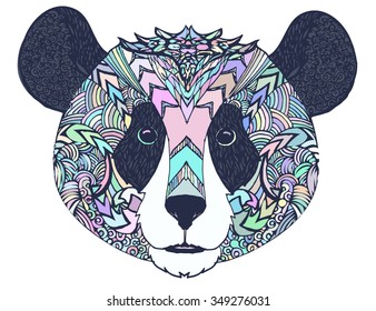 panda bear grizzly closeup muzzle high detailed hand drawn cartoon art vector cute zentangle. Web design page icon element. Light colored illustration.