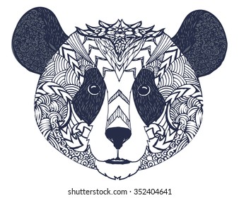 panda bear grizzly closeup muzzle high detailed hand drawn cartoon art vector cute zentangle