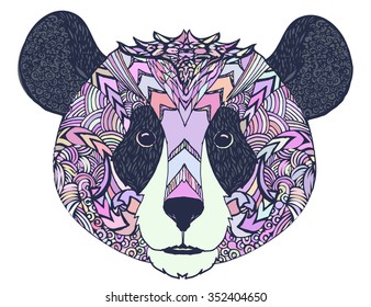 panda bear grizzly closeup muzzle high detailed hand drawn cartoon art vector cute zentangle