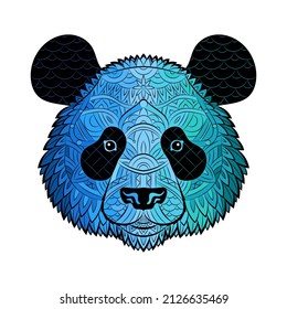 Cabeza de oso panda. Retrato de panda gigante aislado de fondo blanco. Ornamento étnico pintado. Diseño chino. Puede utilizarse para el diseño de camisetas, bolsas, postales, carteles, pancartas. Logotipo. Vector