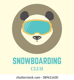 Panda Bear Head With Snowboard Goggles. Vector Illustration,