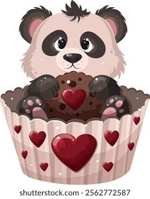 Panda bear with heart in hands, vector illustration for Valentine's Day