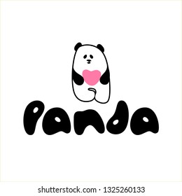 Panda bear with heart. Logotype concept icon. Vector illustration.