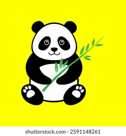 Panda bear holding bamboo branch illustration