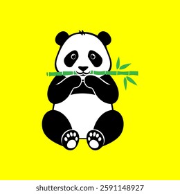 Panda bear holding bamboo branch illustration