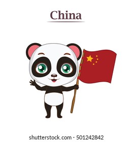 Panda bear holding the Chinese flag