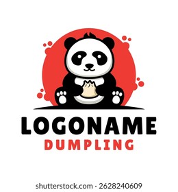 Panda bear is holding a dumpling. logo template for a dumpling restaurant