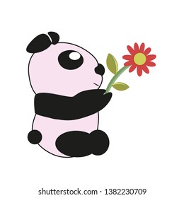 
panda bear holding a flower in his hand