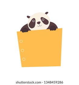 Panda Bear Holding Yellow Empty Banner, Cute Cartoon Animal with Blank Sign Board Vector Illustration