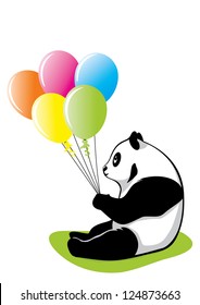 Panda Bear Holds Balloons