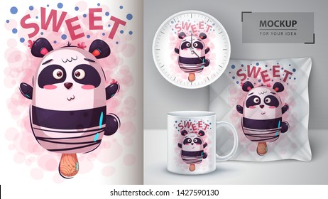 Panda, bear ice cream - mockup for your idea. Vector eps 10