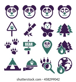 panda, bear icon set