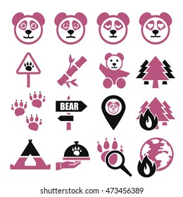 panda, bear icon set