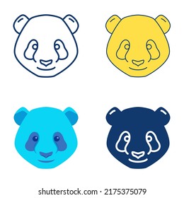 Panda bear icon set in flat and line style. Vector illustration.